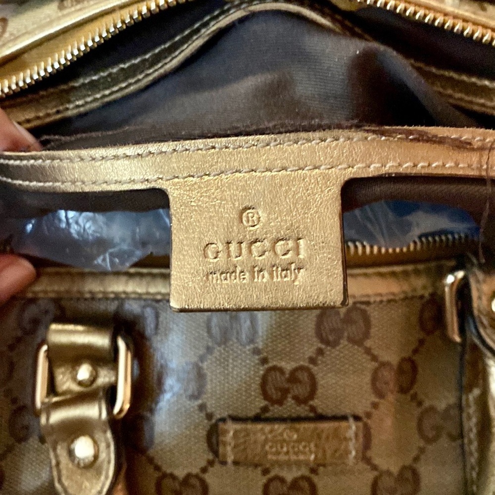 AUTHENTIC GUCCI BOSTON JOY PEWTER BROWN COATED BRONZE BAG - Picture 10 of 15